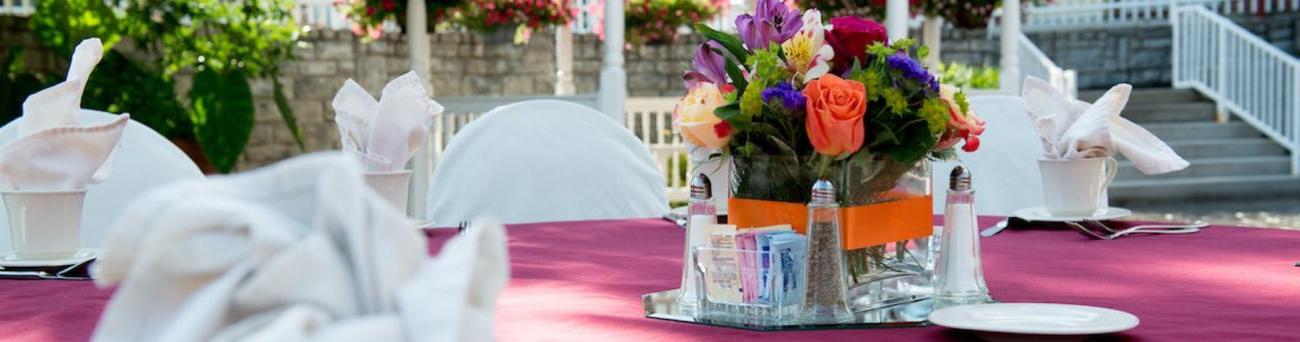 Catered table with flowers